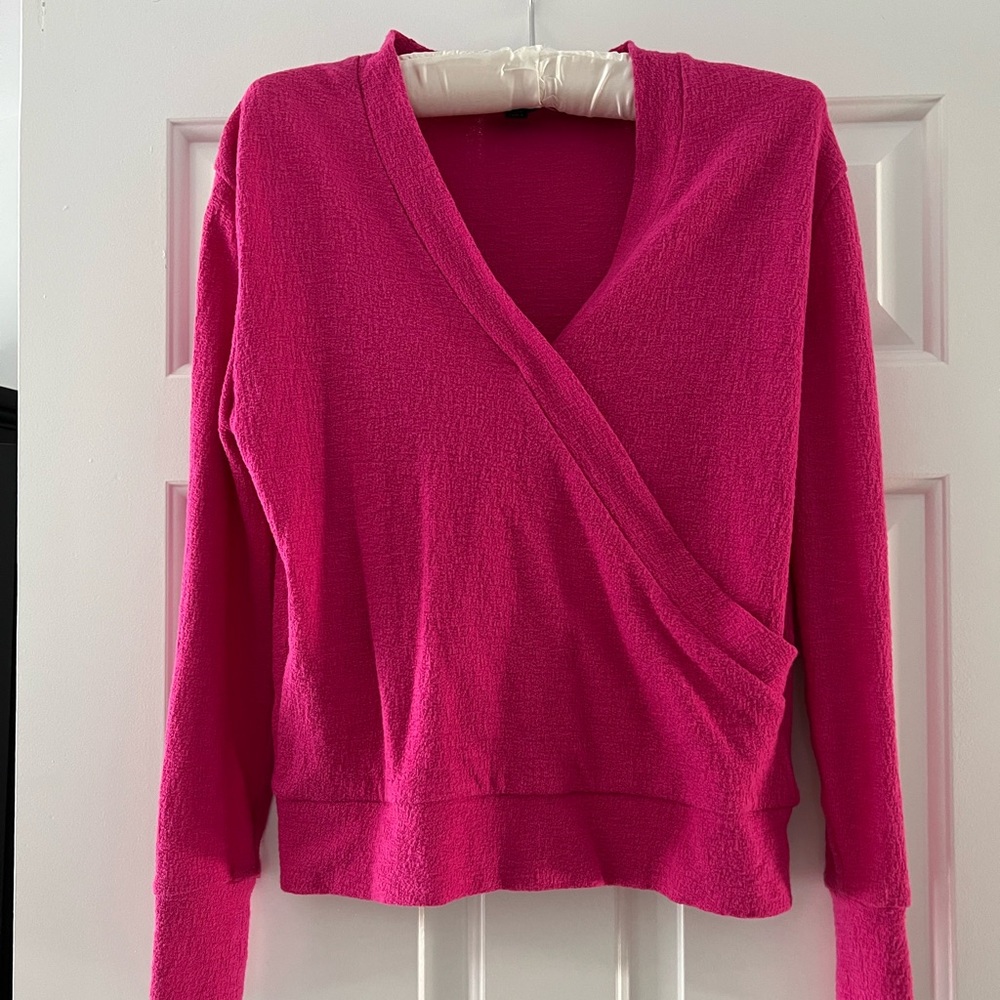 J Crew faux wrap top in pink. Like new condition. XXS